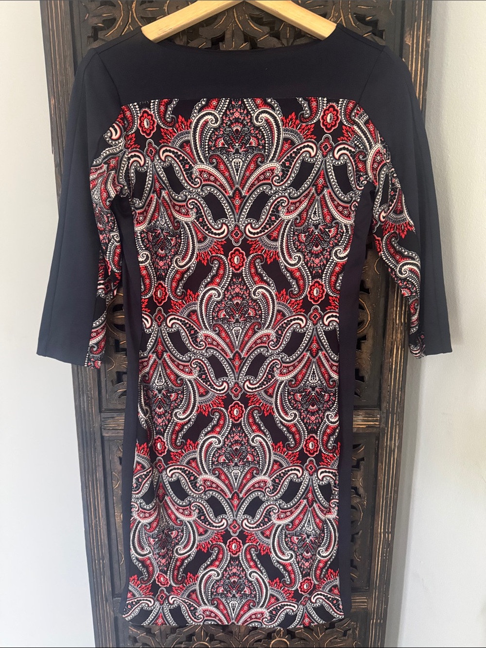Ann Taylor Black Sheath Dress with Red Paisley Paneling